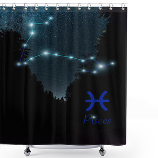 Personality  Dark Landscape With Night Starry Sky And Pisces Constellation Shower Curtains