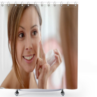 Personality  Girl Putting Anti-aging Cream On Her Face Shower Curtains