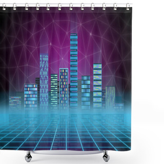 Personality  Urban Background: Futuristic Hi-tech City In Neon Glow. Synthwave, Retrowave, Abstract Metropolis And Primitive Megalopolis Concept Shower Curtains