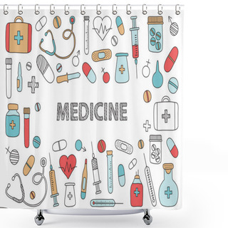 Personality  Medicine Icon Set. Hand Drawn Line Art. Vector Illustration Shower Curtains