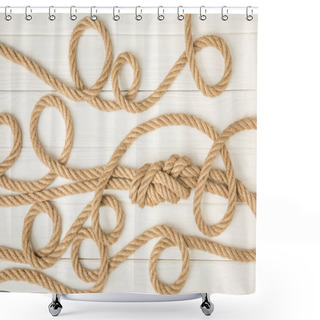 Personality  Top View Of Brown Nautical Knotted Ropes On White Wooden Surface Shower Curtains