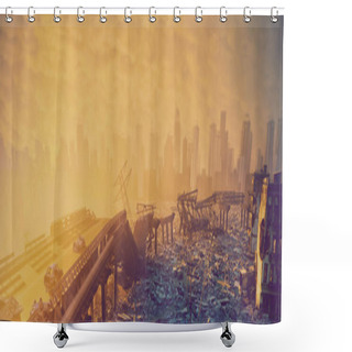 Personality  Ruins Of The City. Apocalyptic Landscape.3d Illustration Concept Shower Curtains