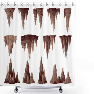 Personality  Stalactite Stalagmite. Icicle Shaped Hanging And Upward Growing Mineral Formations In Cave. Nature Brown Limestones, Material Stone Icon. Natural Growth Geology Formations. Shower Curtains