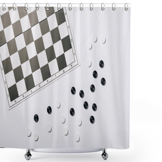 Personality  Top View Of Chessboard And Checkers Isolated On White Shower Curtains