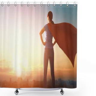 Personality  Woman In Superhero Costume Shower Curtains