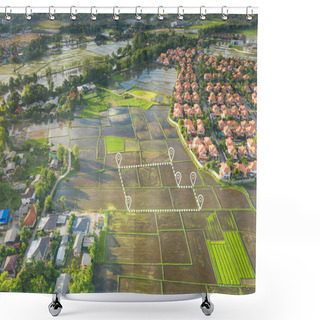 Personality  Aerial View Of Land And Positioning Point Area. Shower Curtains