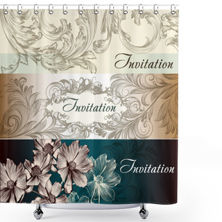 Personality  Collection Of Vector Wedding Cards In Vintage Style Shower Curtains