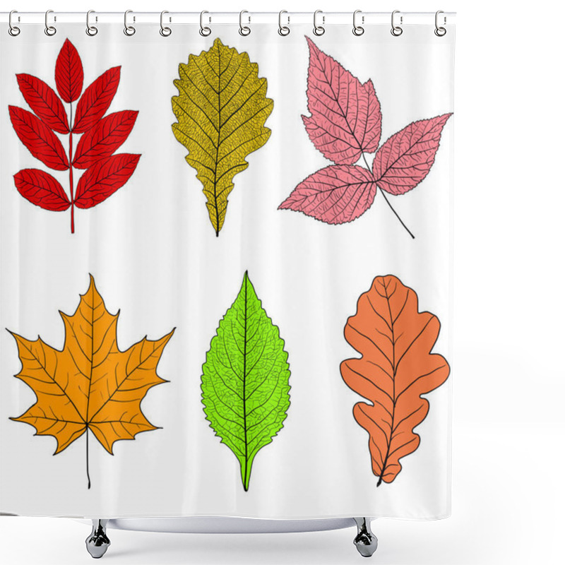 Personality  Set Sketches Silhouettes Leaves On White Background Illustration. Shower Curtains