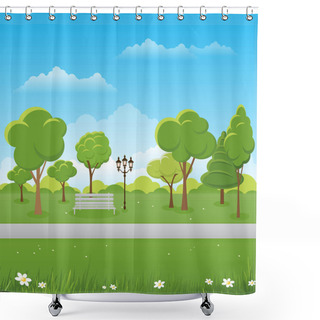 Personality  Spring Landscape Background. Public Park Vector Illustration. Shower Curtains