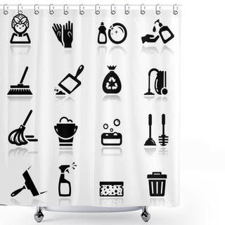 Personality  Icons Set Cleaning Shower Curtains