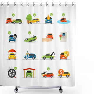 Personality  Car Insurance Icons Set Shower Curtains