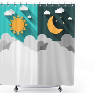 Personality  Sun, Moon, Stars And Clouds Banners Shower Curtains