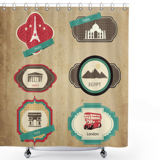 Personality  Vintage Travel Icons. Travel Stickers Set. Shower Curtains