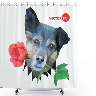 Personality  Dog With Red Rose On White Background. Shower Curtains