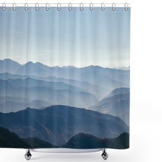 Personality  Aerial View Of Scenic Hazy Mountains Landscape, Carpathians, Ukraine Shower Curtains