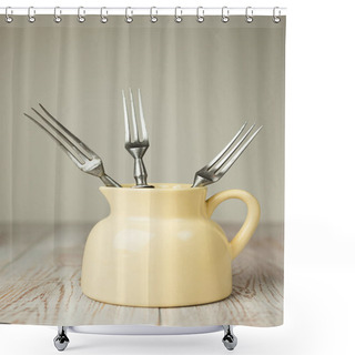 Personality  Three Forks Stick Out Of The Jug Shower Curtains