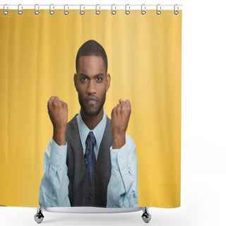 Personality  Angry Man With Fists Up In Air Shower Curtains