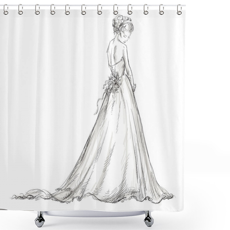 Personality  Bride. Beautiful young girl in a wedding dress. shower curtains