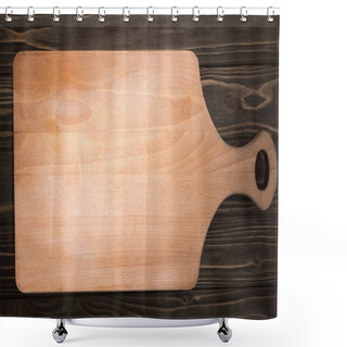 Personality  Top View Of Wooden Cutting Board On Brown Table  Shower Curtains