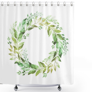 Personality  Watercolor Floral Decoration. A Wreath Ofspring Green Leaves. Shower Curtains