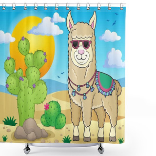 Personality  Llama With Sunglasses Theme Image 2 - Eps10 Vector Illustration. Shower Curtains