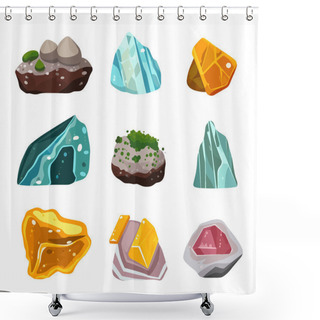 Personality  Collection Of Colorful Gemstones, Various Crystals And Minerals. Cartoon Precious Stones And Geology Theme. Vector Illustration Of Different Shiny Rocks And Gems. Shower Curtains