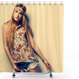 Personality  A Photo Of Beautiful Girl Is In Fashion Style ,vintag Shower Curtains
