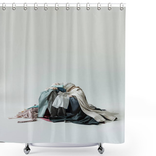 Personality  Large Pile Of Different Clothes On Grey Background Shower Curtains