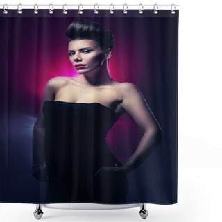 Personality  Hot Woman With Red Lips In Dark Magenta Light Shower Curtains