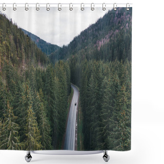 Personality  Overhead View Of Ever Green Forest In Mountains With Wet Road Shower Curtains