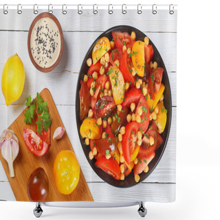 Personality  Chickpea Tomatoes Salad In Black Bowl Shower Curtains