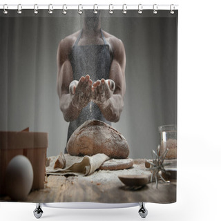 Personality  Close Up Of African-american Man Cooks Bread At Craft Kitchen Shower Curtains