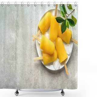 Personality  Homemade Popsicles With Orange Juice, Ice Lollies On Sticks, Top View Flat Lay Shower Curtains
