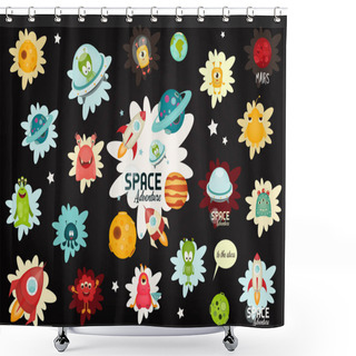 Personality  Space Labels Set Shower Curtains