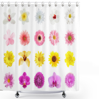Personality  Set Of Different Beautiful Flowers On White Background Shower Curtains