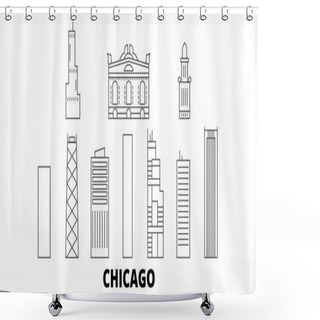 Personality  United States, Chicago City Line Travel Skyline Set. United States, Chicago City Outline City Vector Illustration, Symbol, Travel Sights, Landmarks. Shower Curtains