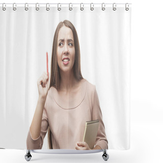 Personality   Beautiful Girl Shows Delight And Surprise Shower Curtains