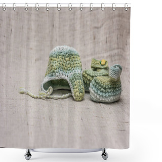 Personality  Knitted Cap And Booties For The Baby Shower Curtains