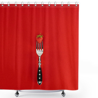 Personality  Red Strawberry On A Fork Isolated On Red Background Shower Curtains