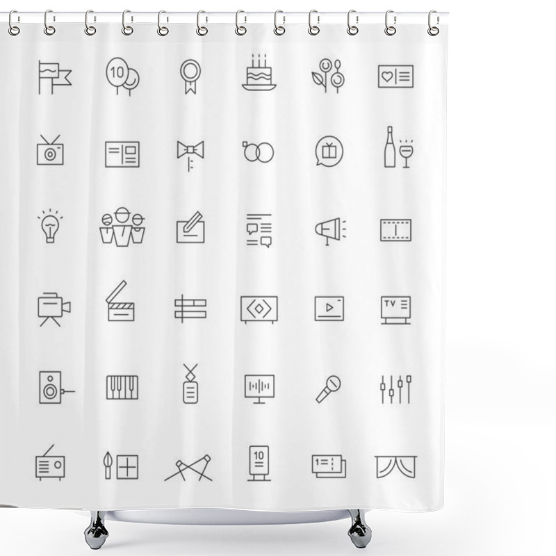 Personality  Icons Of Celebrations, Shows And Media. Black. Thin Lines. Shower Curtains
