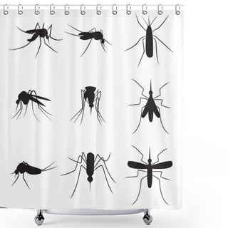 Personality  Set Of Black Silhouette Carrier Mosquitoes Isolated On White Bac Shower Curtains