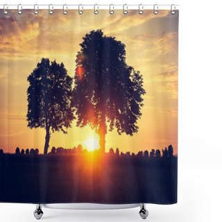 Personality  Vintage Photo Of Sunset Over Trees Shower Curtains