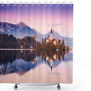Personality  Amazing Bled Lake On Sunset, Slovenia, Europe Shower Curtains
