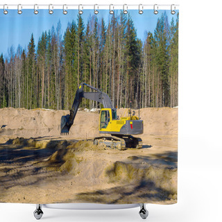 Personality  Yellow Excavator At Work Shower Curtains