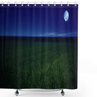 Personality  Moonlit Night In Wheat Field Shower Curtains