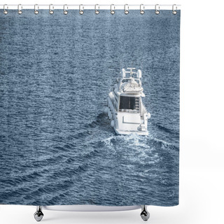 Personality  White Ship Sailing On Blue River Shower Curtains