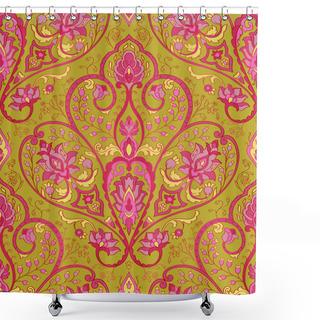 Personality  Yellow And Pink Pattern With Ornamental Flowers. Traditional Oriental Floral Background. Design For Wallpaper, Textile, Shawl, Carpet And Any Surface. Shower Curtains