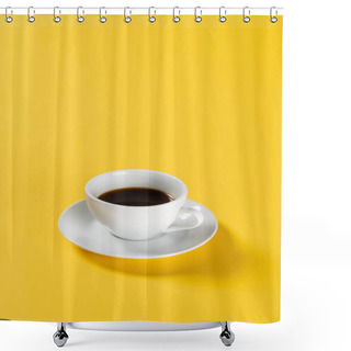 Personality  Black Coffee In White Mug On Yellow Background  Shower Curtains