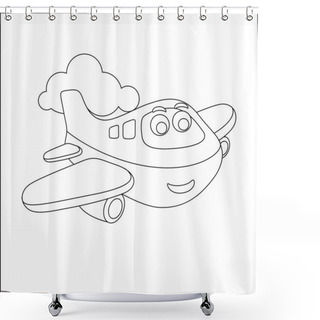 Personality  Funny Cute Airplane Is Flying In The Sky. Cartoon Isolated Vector Illustration, Creative Vector Childish Design For Kids Activity Colouring Book Or Page. Shower Curtains