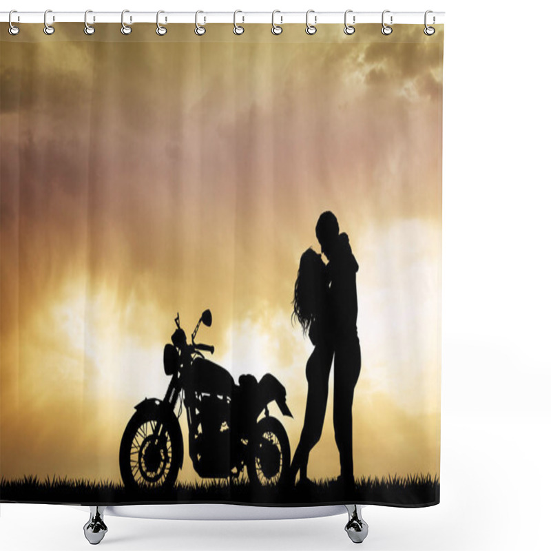 Personality  Couple Kissing On Motorcycle Shower Curtains